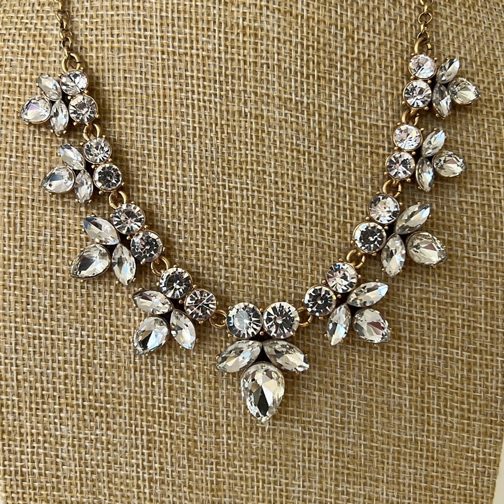 NWT J Crew Cluster Rhinestone Gold Tone Clear Adjustable Necklace